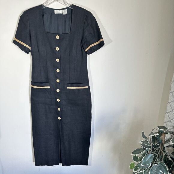 Vtg Liz Claiborne Full Length Maxi Dress Linen Button Front 70s 80s Pockets Sz 8 - Picture 1 of 8